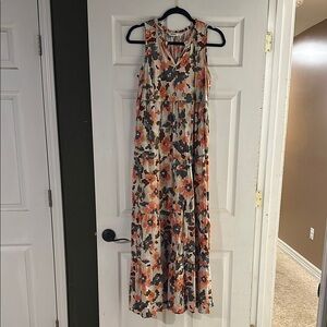 Sonoma Orange Green Halter Sundress Maxi